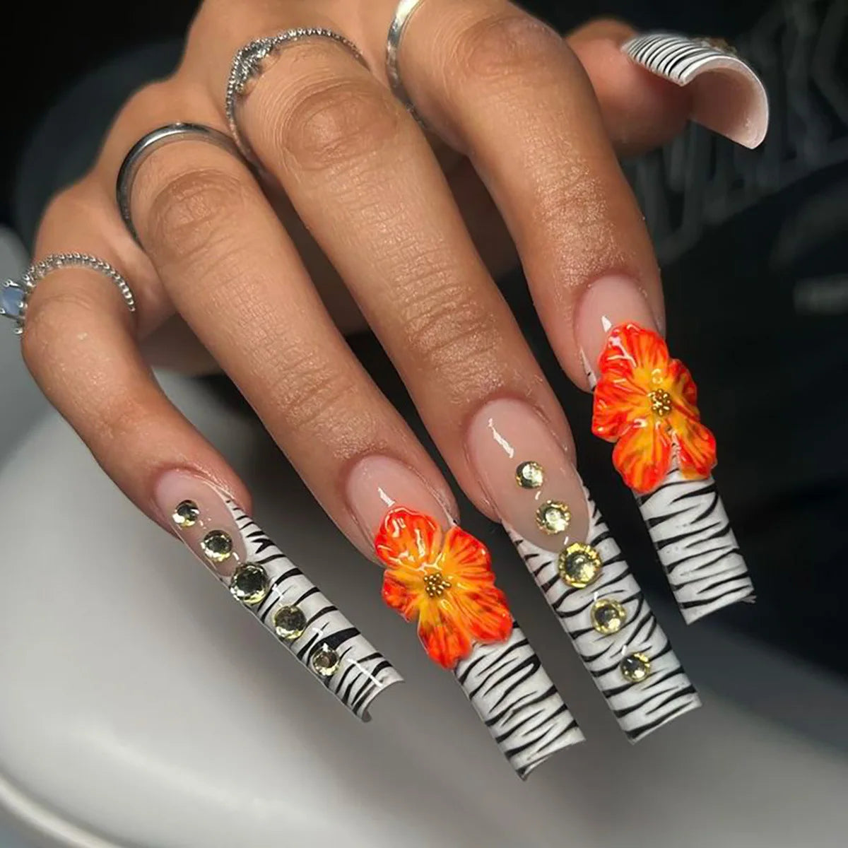 24Pcs Long Square Press on Nails