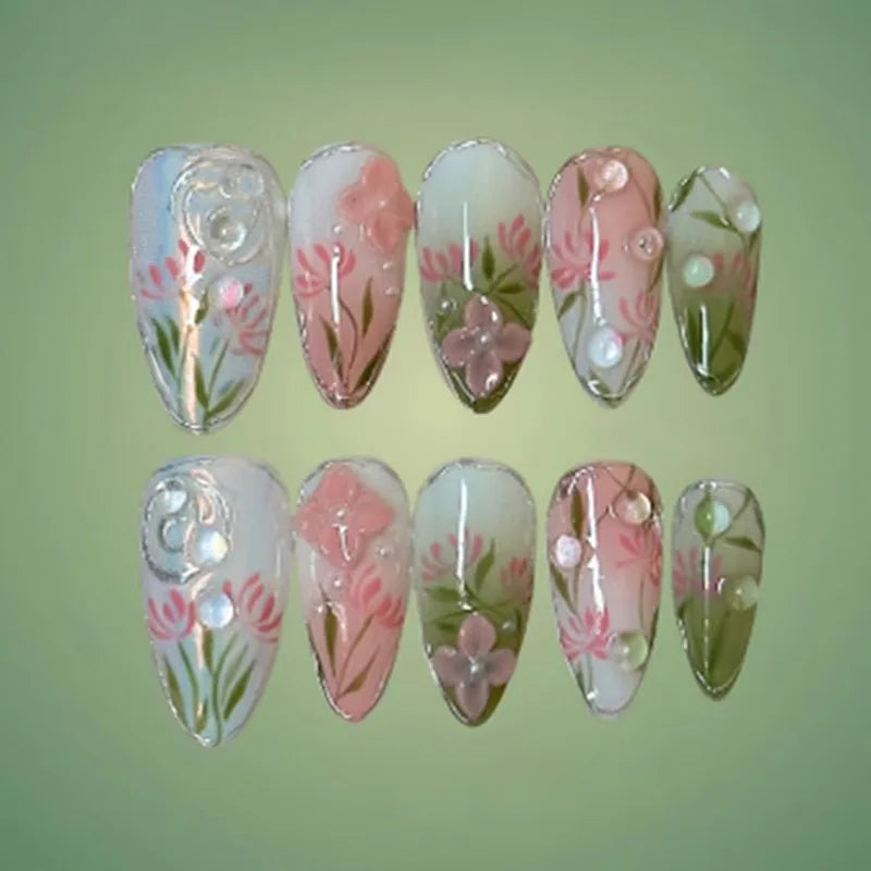 24Pcs Mid-length Gilded Almond Nails Set Press on Nails