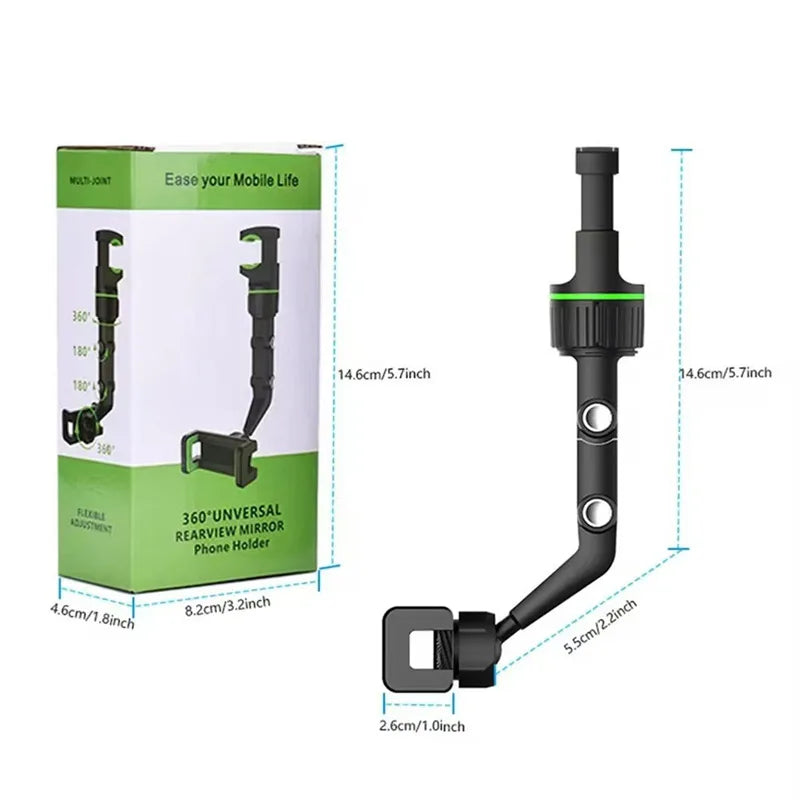 Rearview Mirror Phone Holder 360° Rotatable and Retractable Car Phone Mount