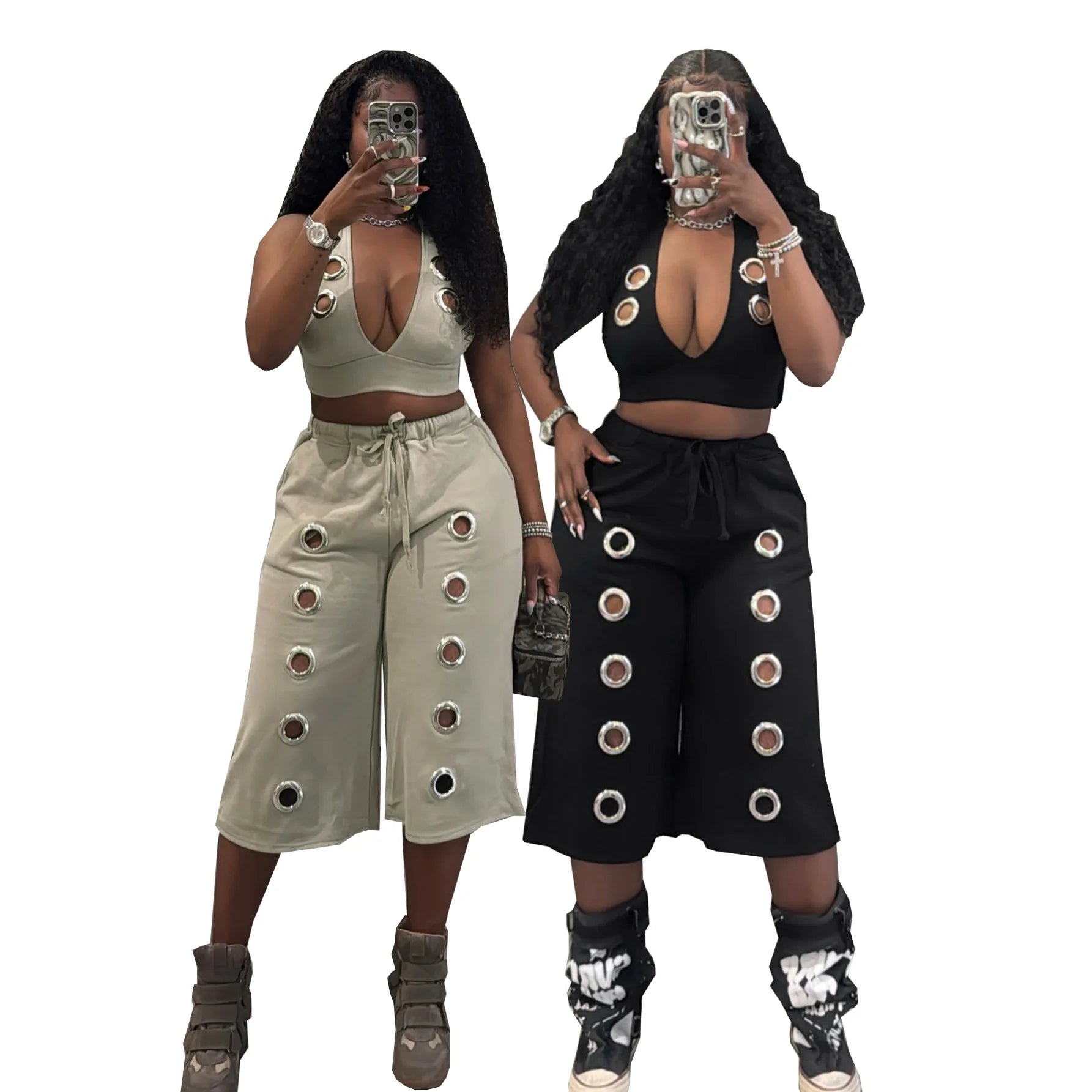 Sexy Backless Crop Top And High Waist Wide Leg Pants