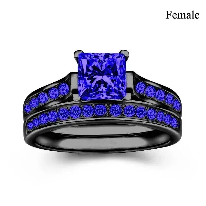 Red Rhinestones Couple Ring Set