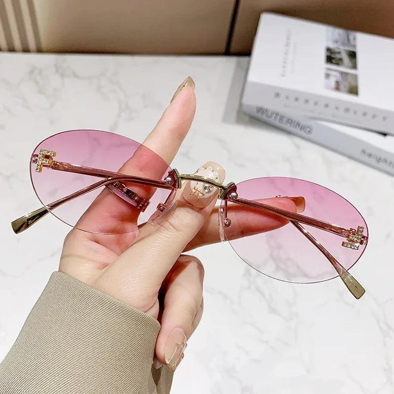 Diamond Oval Rimless Sunglasses