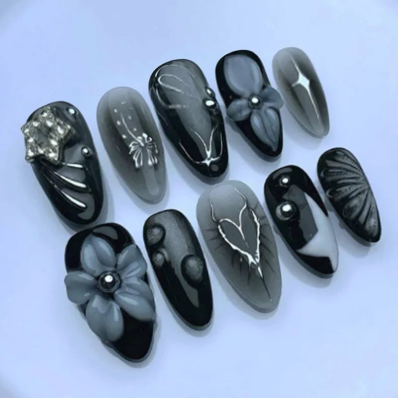 24Pcs Mid-length Gilded Almond Nails Set Press on Nails