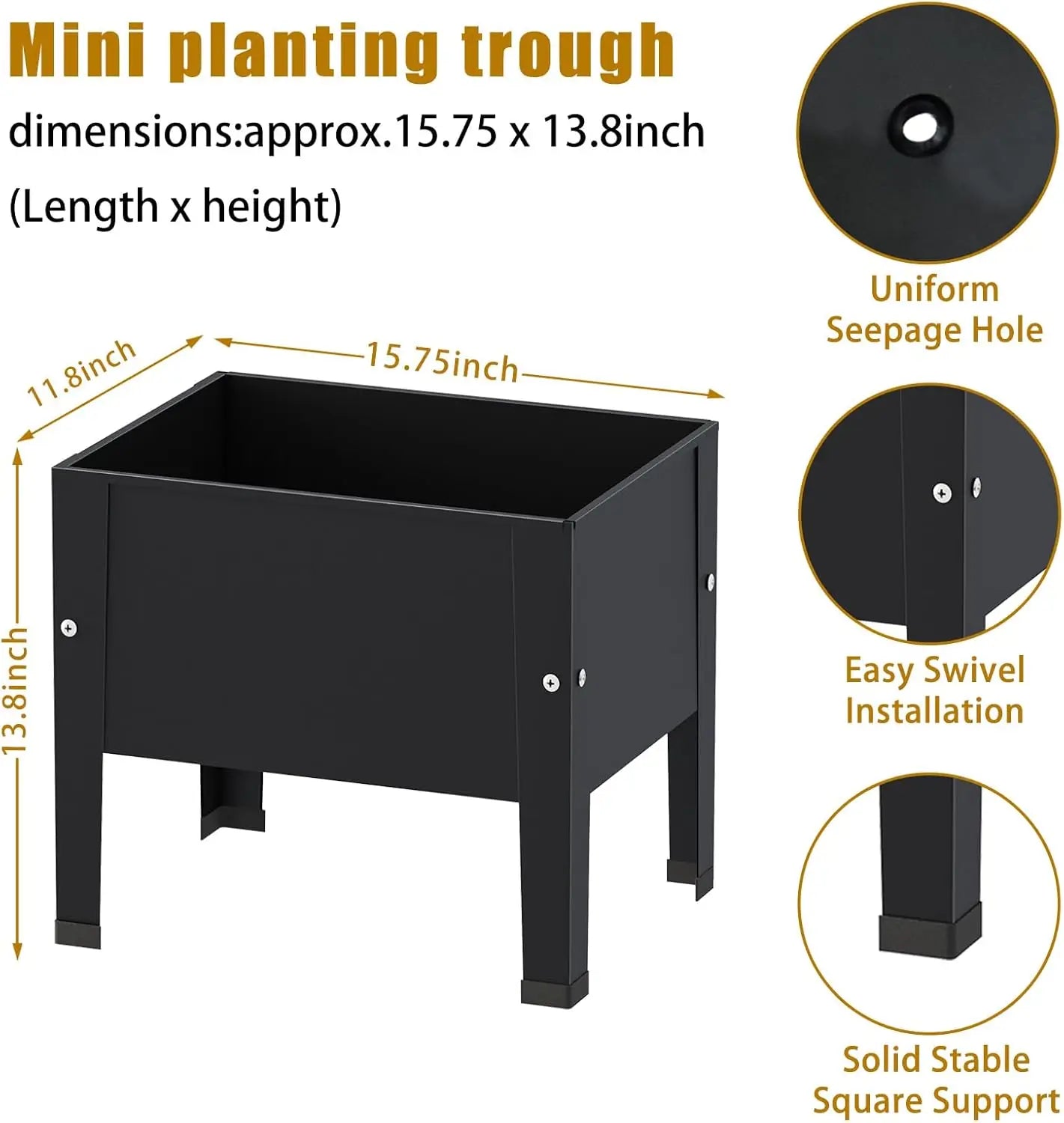 14 Inch Black Elevated Garden Bed with Legs