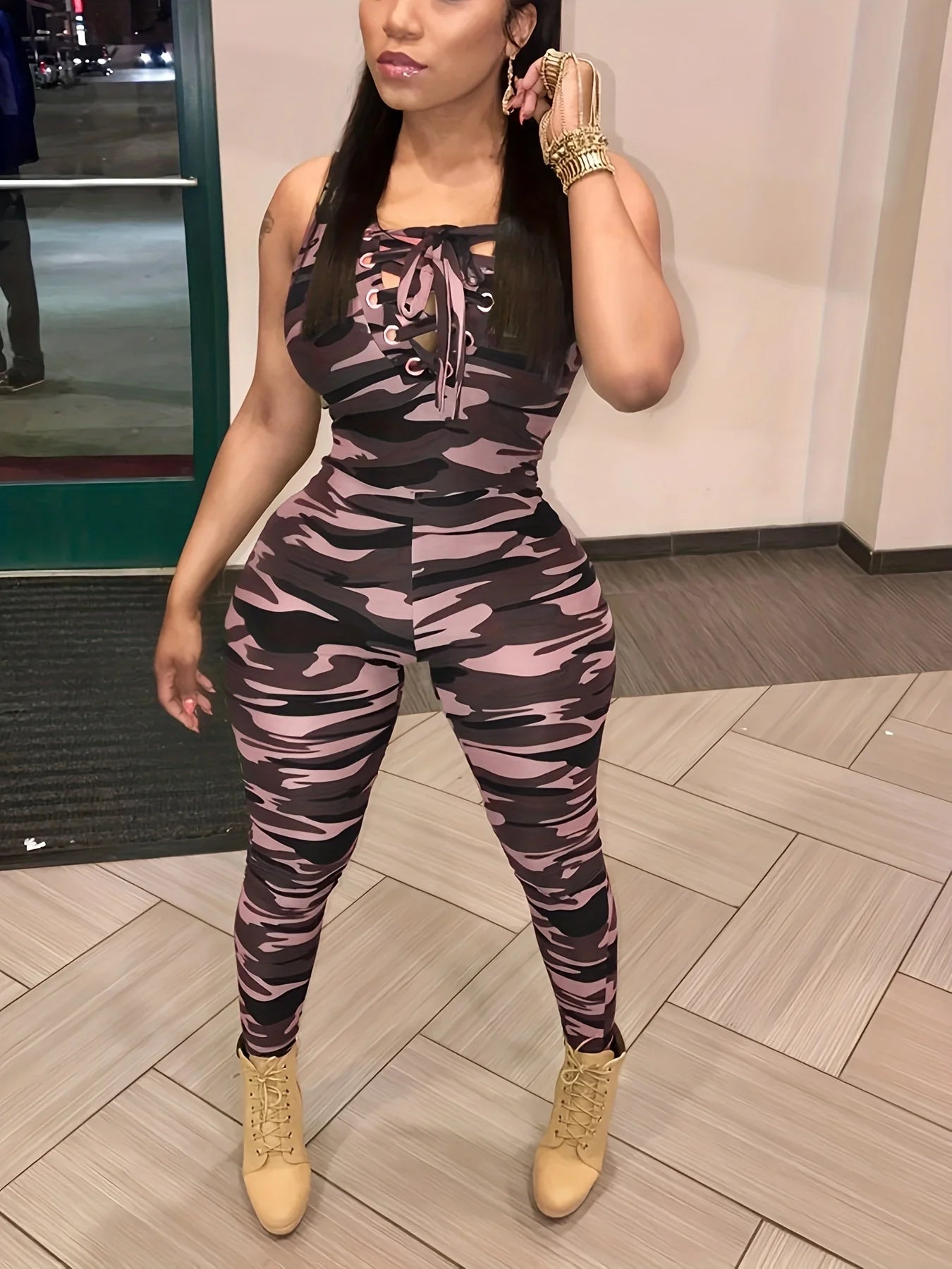 Sleeveless One Piece Camo Bodysuit