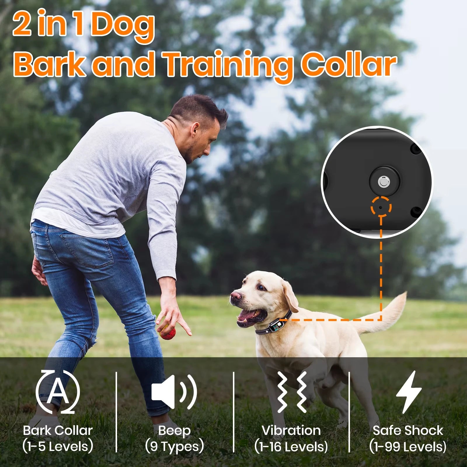AI Electric Collar for 10-120lbs Dogs