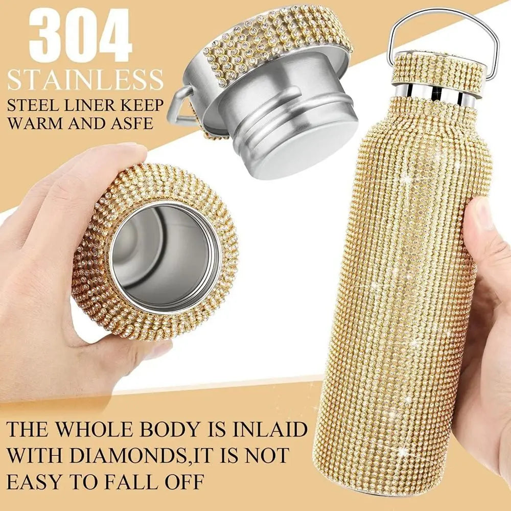 Thermal Rhinestone Water Bottle Stainless Steel Refillable Glitter Tumbler