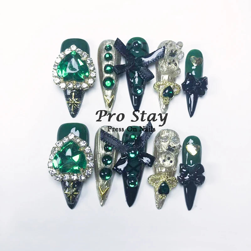10pcs Dark Black Y2k  Press On Nails