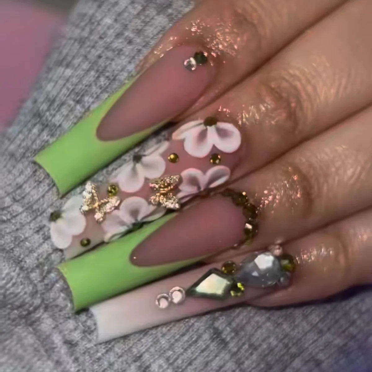 24Pcs Long Square Press on Nails