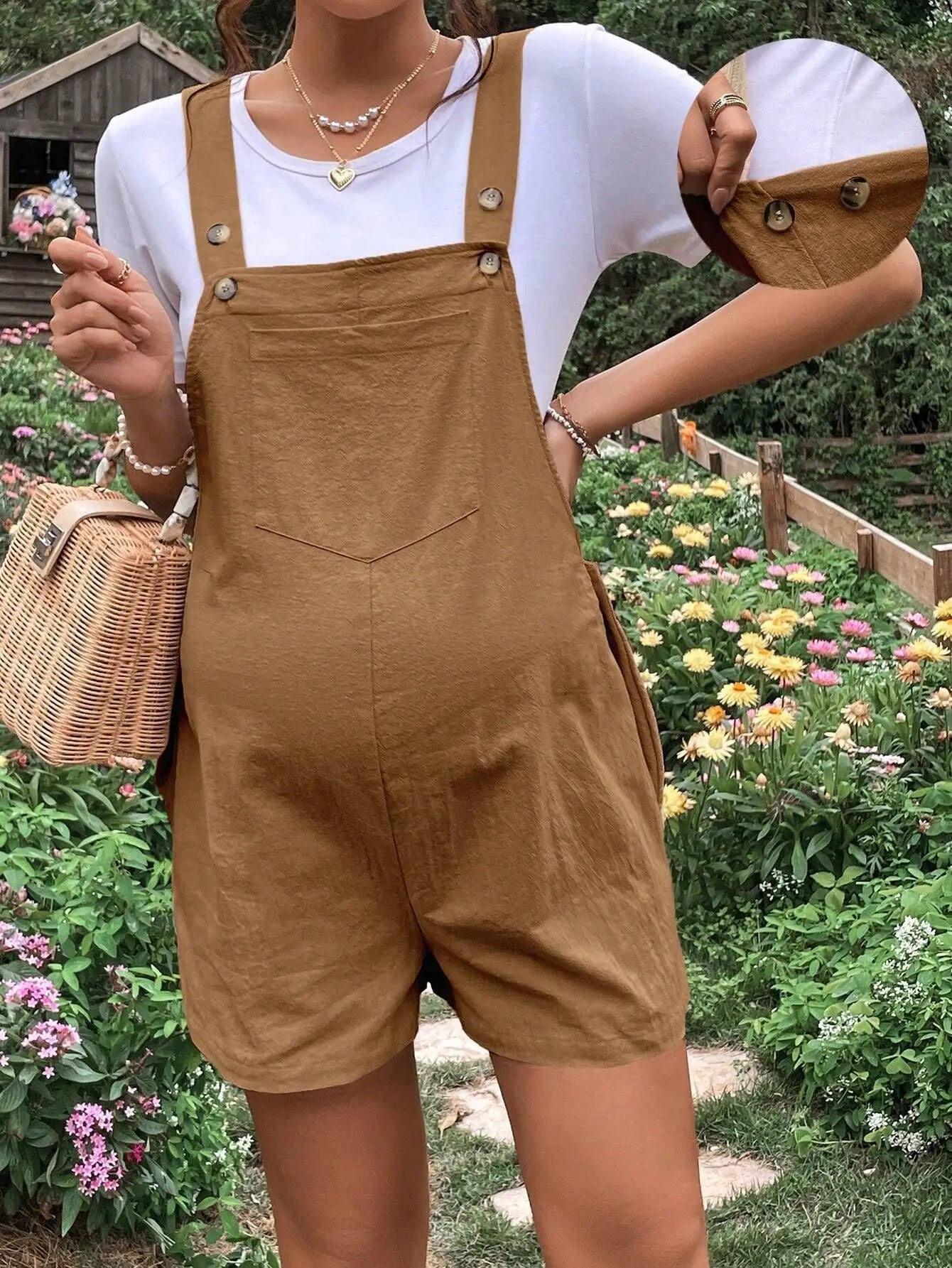 Women's Maternity Solid Color Suspender Jumpsuit With Adjustable Waist