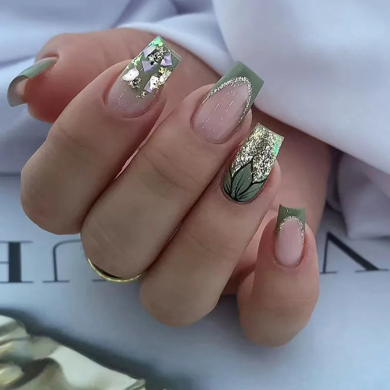 24pc Press on Nails Flower Design Mid-length Ballet