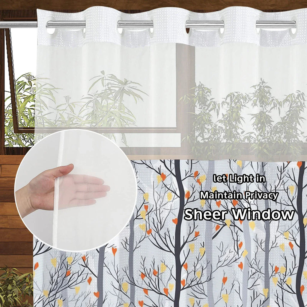 No Hook Plant Pattern Shower Curtain With Snap-in Fabric Liner
