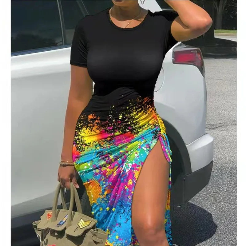 Trendy Printed Slim Midi Dress