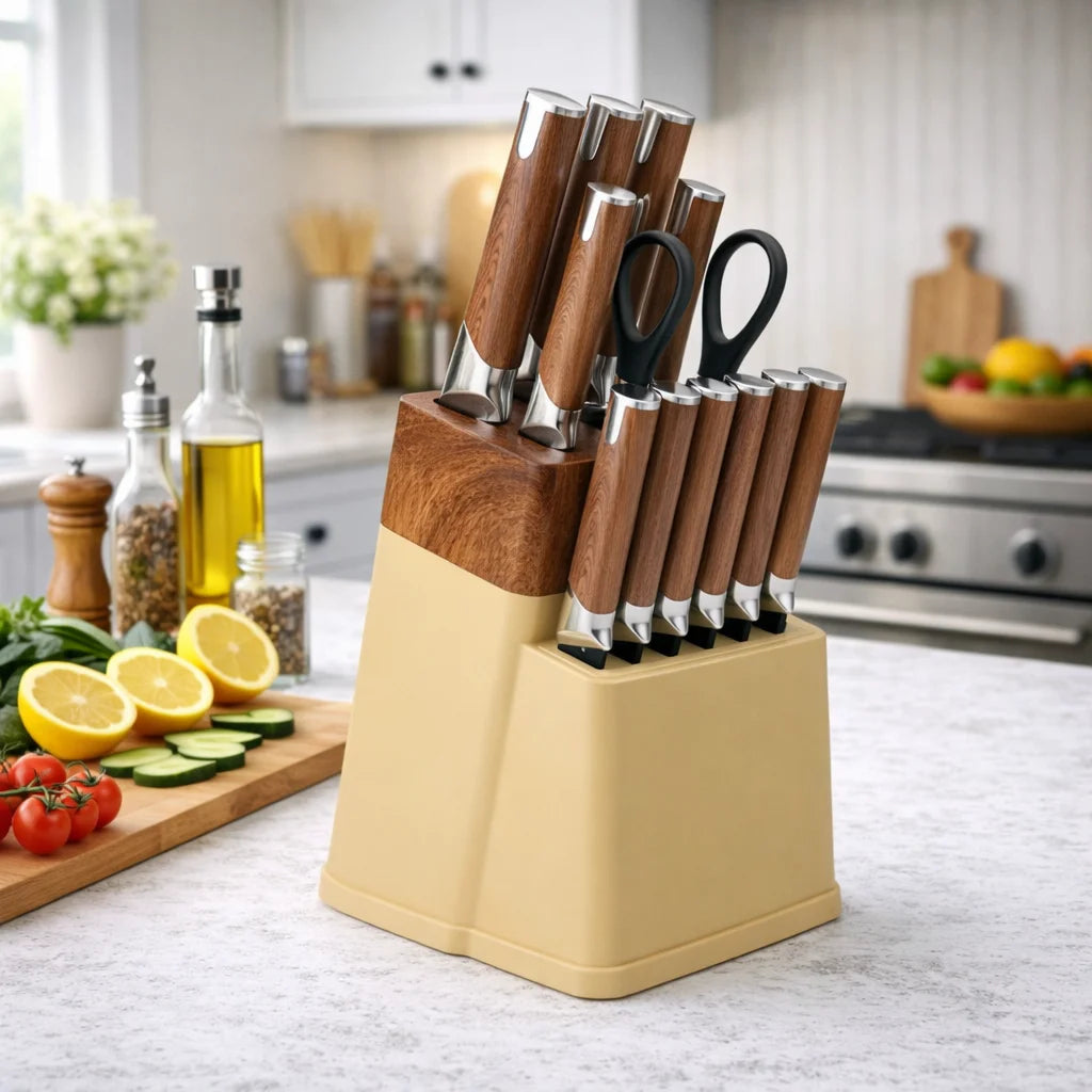 13Pc Professional Kitchen Knife Block Set with 6 Steak Knives