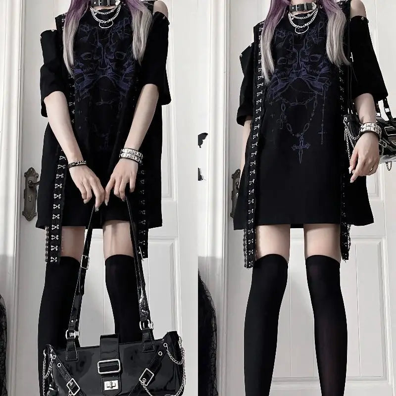 Gothic Short Sleeved Off Shoulder T-shirt
