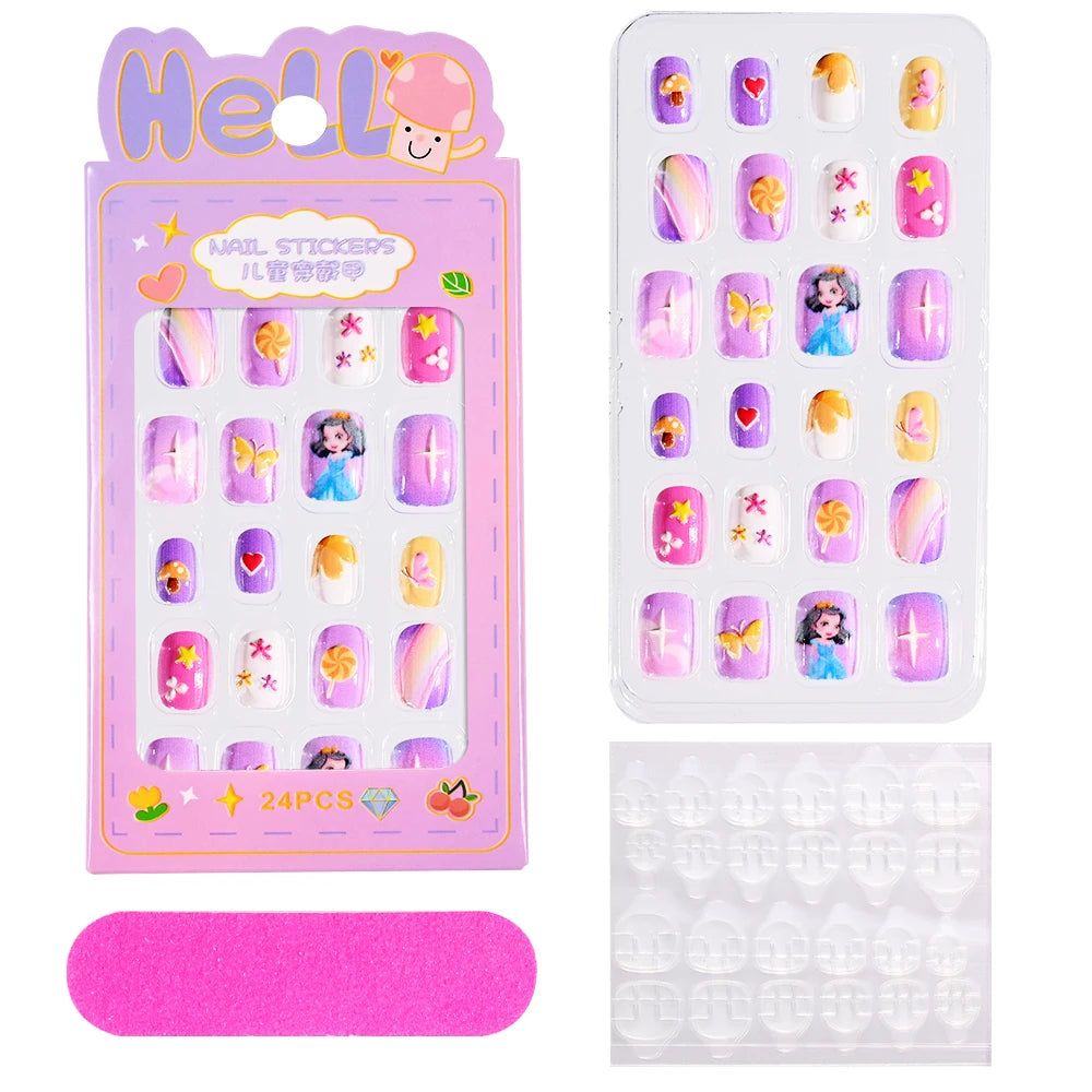 24pcs/box Kids False Press On Nails