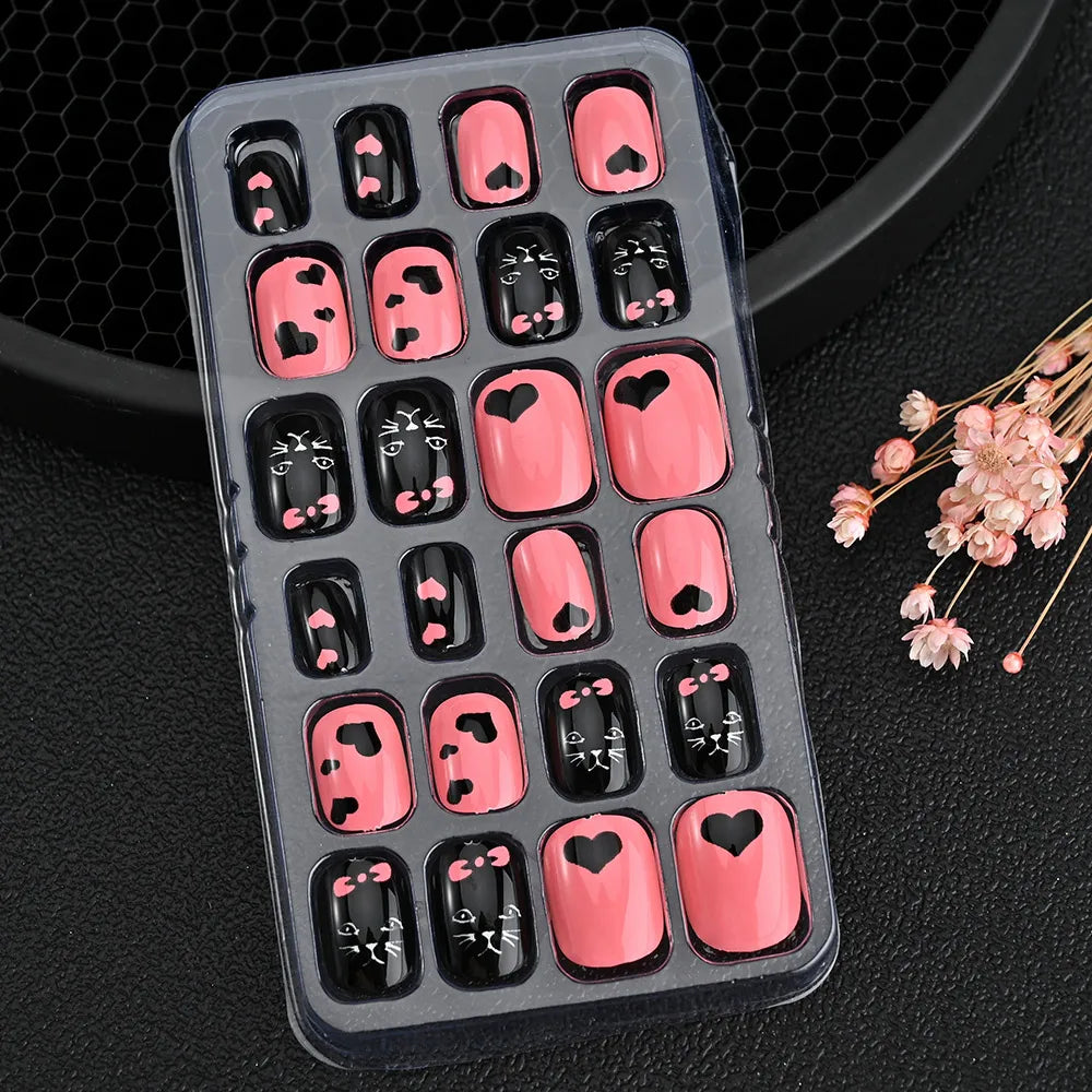 24pcs/box Kids False Press On Nails