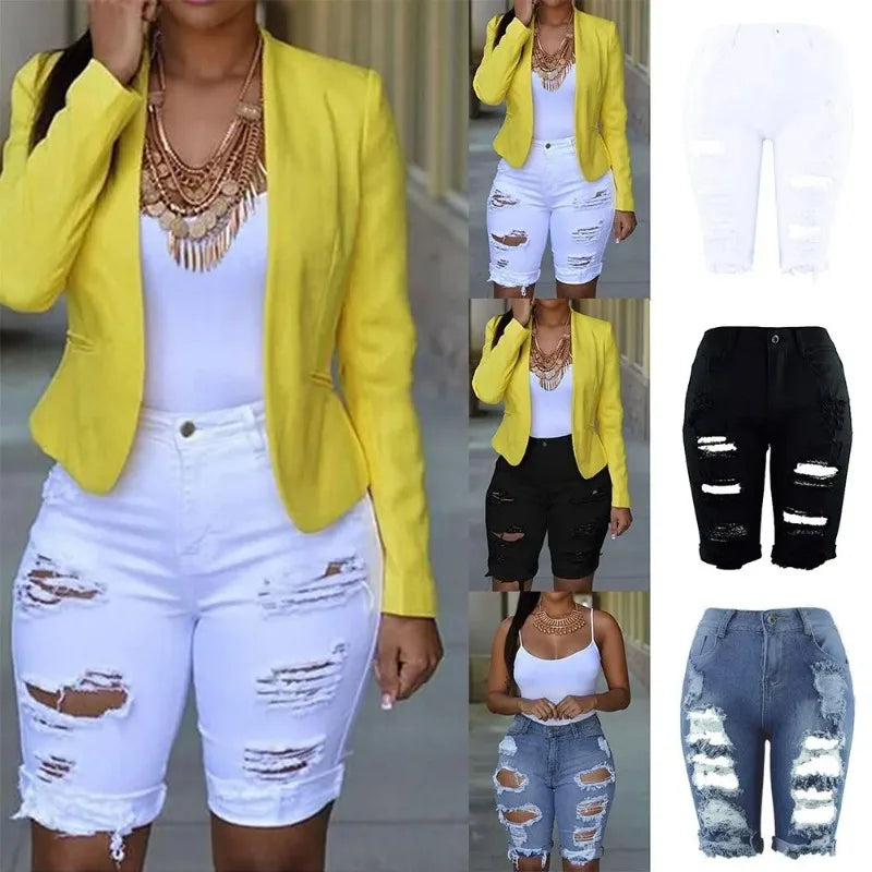 Women Plus Size Ripped Jean Shorts