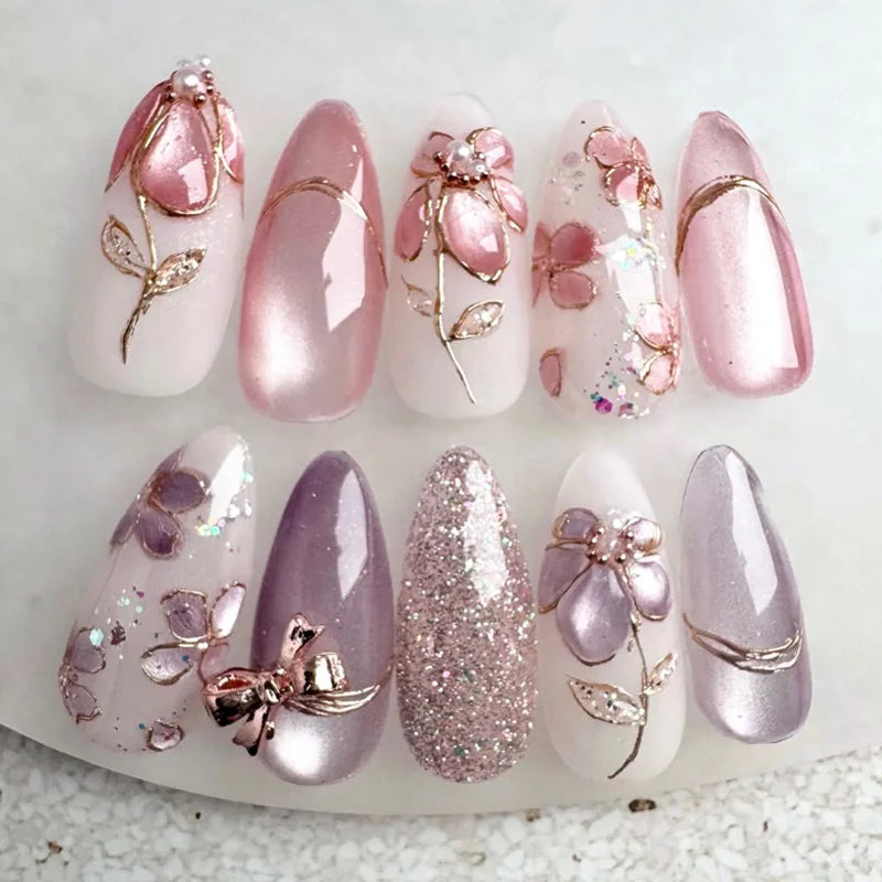 24pcs French Almond Press on Nails