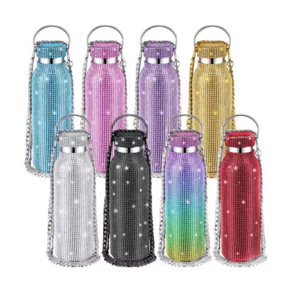 Thermal Rhinestone Water Bottle Stainless Steel Refillable Glitter Tumbler