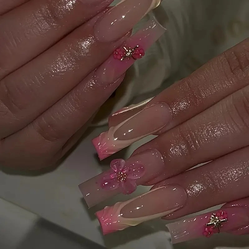 24Pcs Long Square Press on Nails