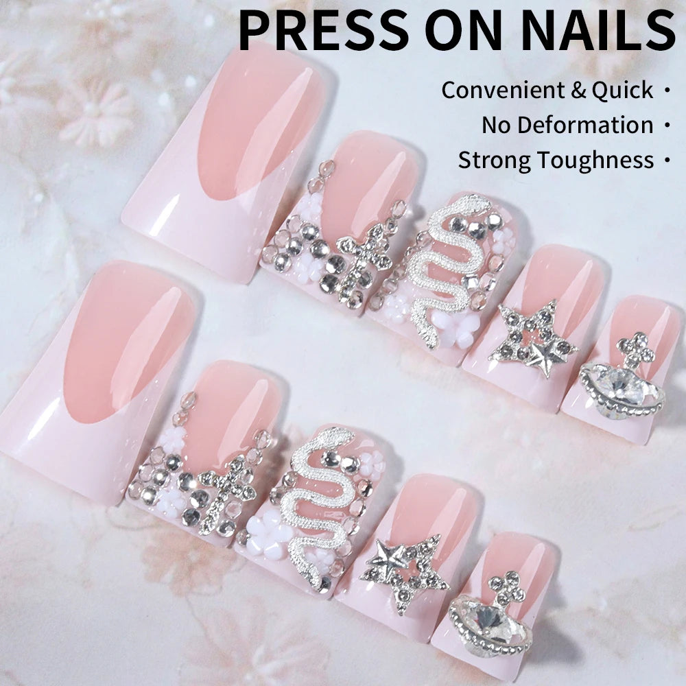 24pcs Long ducknail French Tip Press On Nails