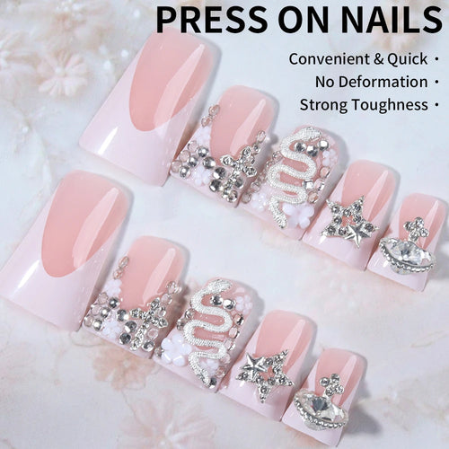 24pcs Long ducknail French Tip Press On Nails