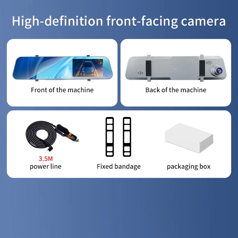 5MP Dash Cam Dual Lens Night Vision 12In DVR Rearview Mirror