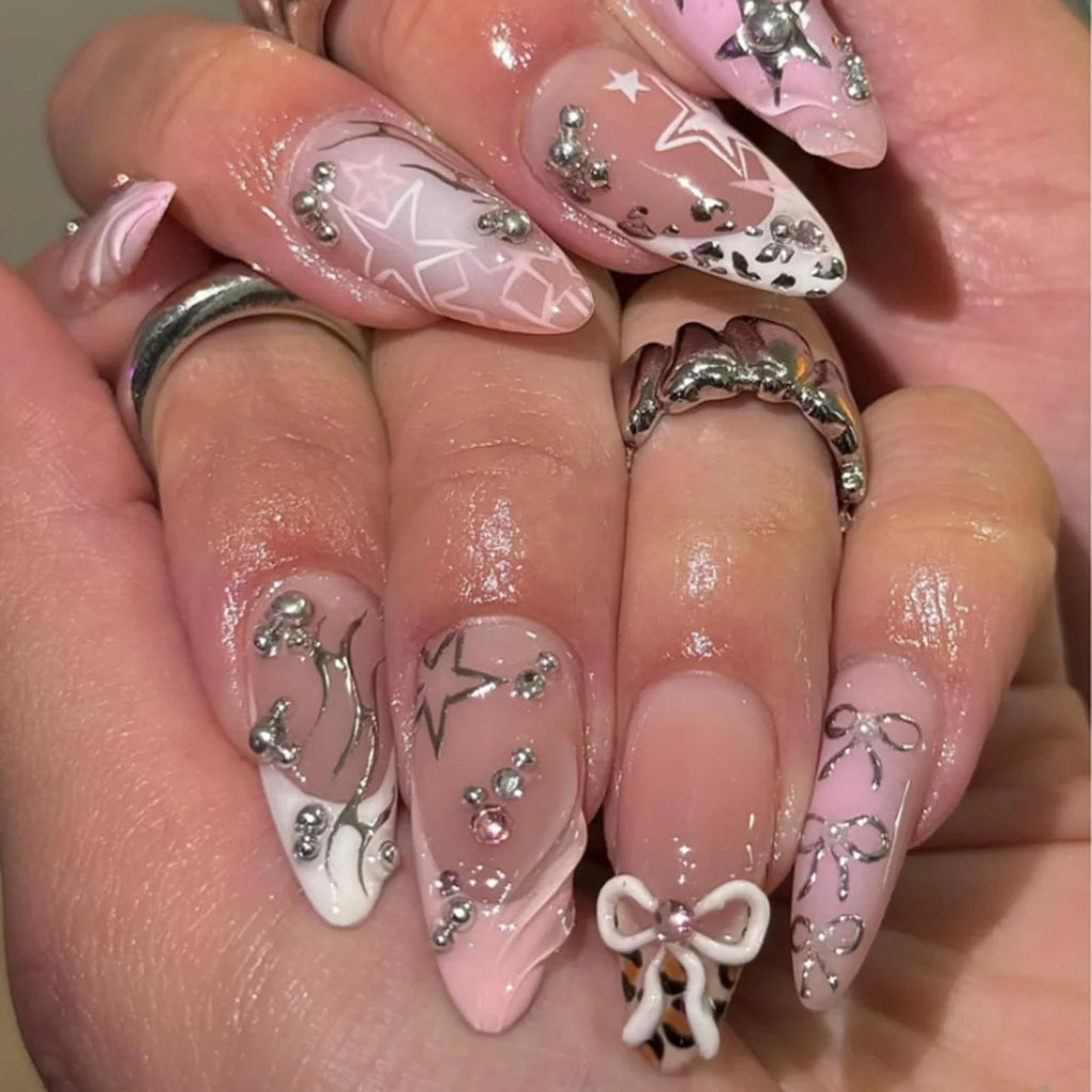 24Pcs Mid-length Gilded Almond Nails Set Press on Nails