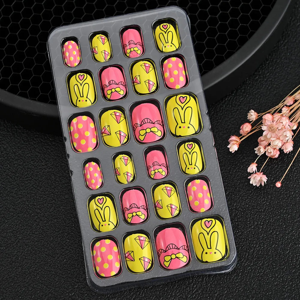 24pcs/box Kids False Press On Nails