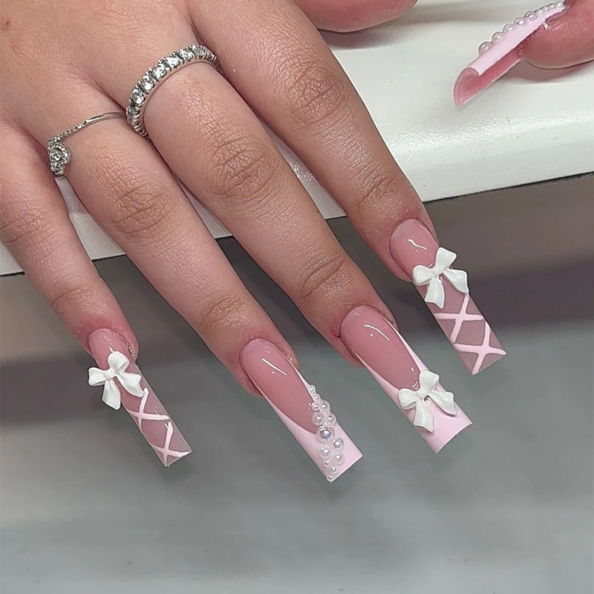 24Pcs Long Square Press on Nails