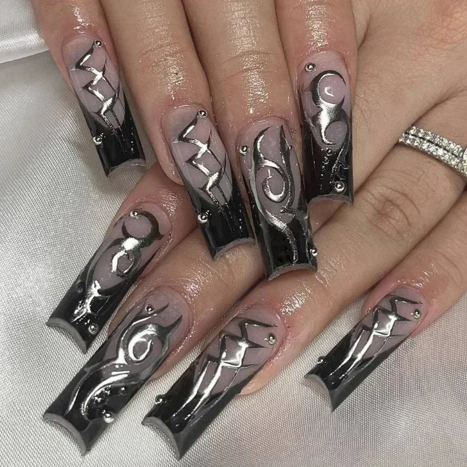 24Pcs Long Ballet French Press on Nails Tip Art