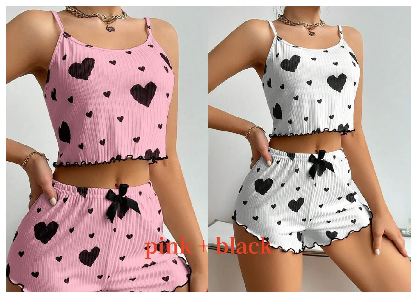 2 PCS Short Tank Tops And Shorts Pajamas Set