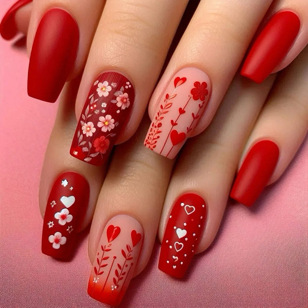 24pc Press on Nails Flower Design Mid-length Ballet