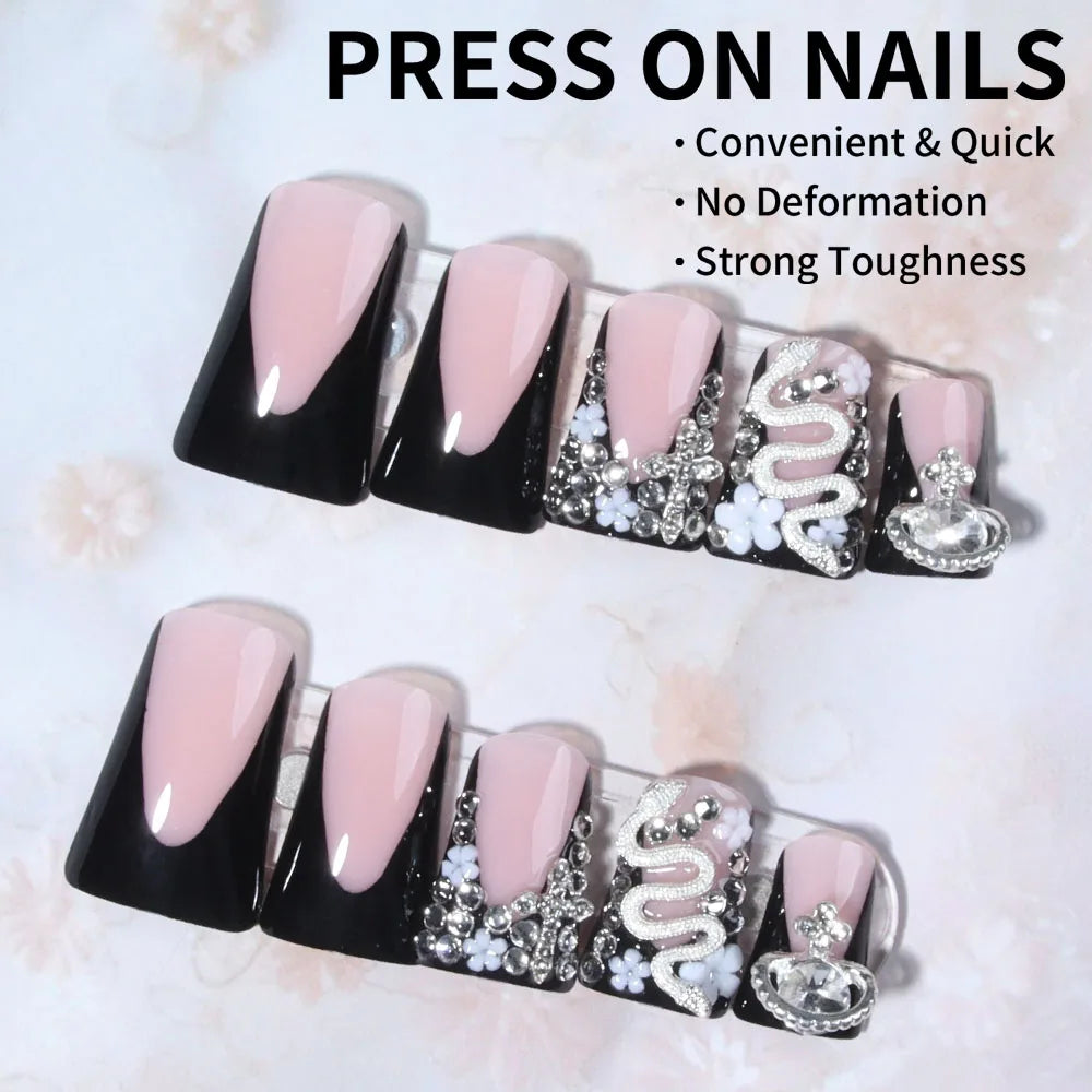 24pcs Long ducknail French Tip Press On Nails