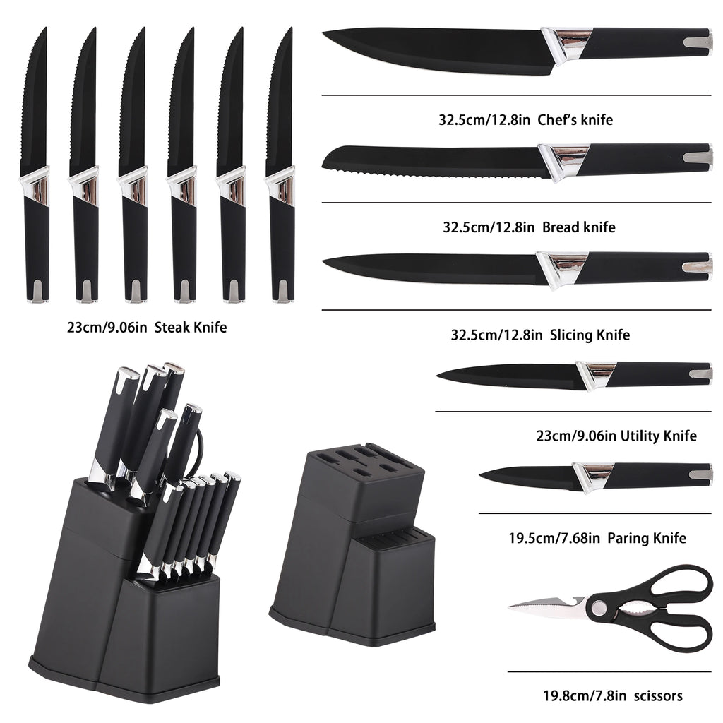 13Pc Professional Kitchen Knife Block Set with 6 Steak Knives