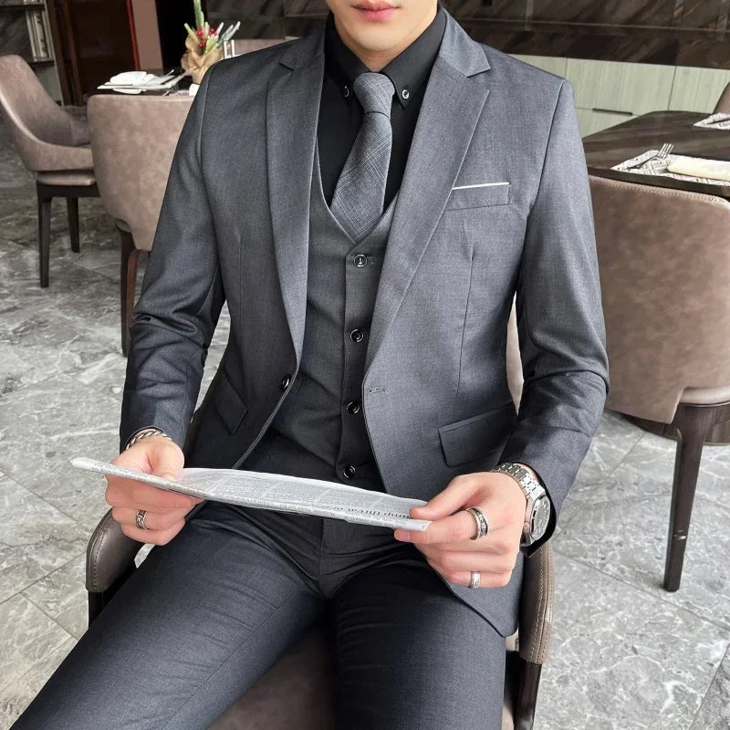 S-9XL Men's Business Professional Formal Dress Suit (Blazer+Vest+Pants)