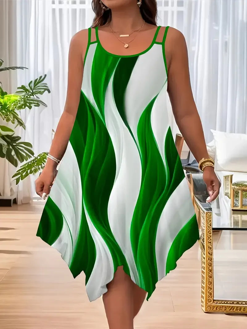 Plus-size Asymmetrical Geometric Stripe Dress