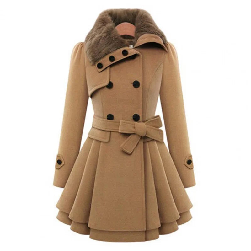 Warm Plush Thick Double Breasted Slim Lapel Coat