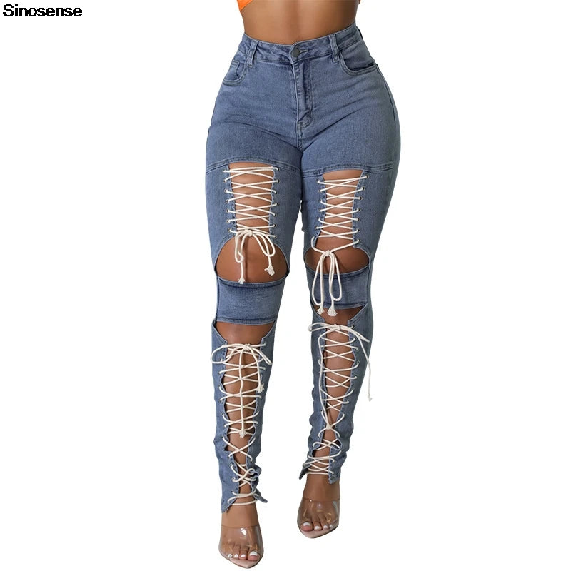Women's Lace Up Skinny Jeans