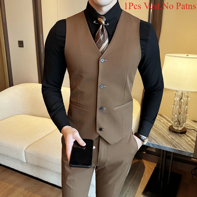 Solid Color Elastic Men's Casual Business Vest