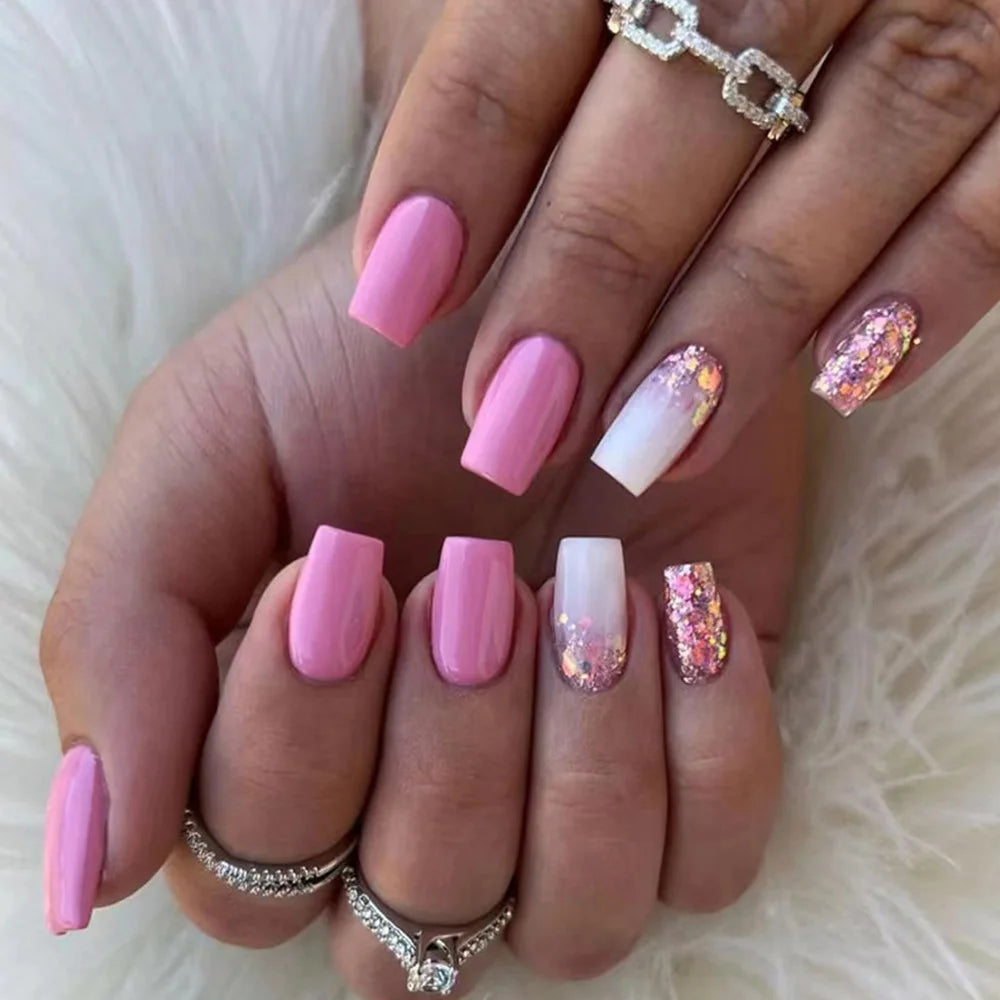 24pc Press on Nails Flower Design Mid-length Ballet