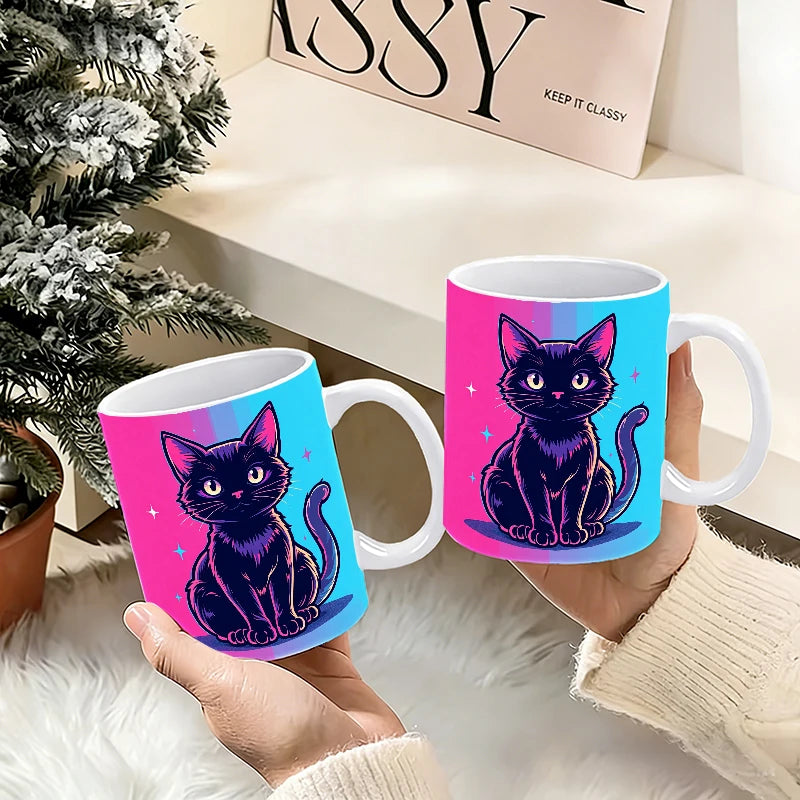 Neon Cyberpunk Black Cat Mug
