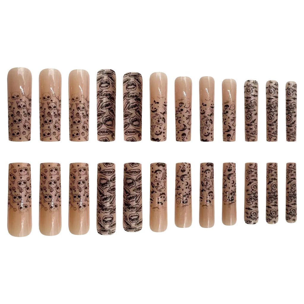 24pcs Glow In the Dark Extra Long Ballet Press On Nails