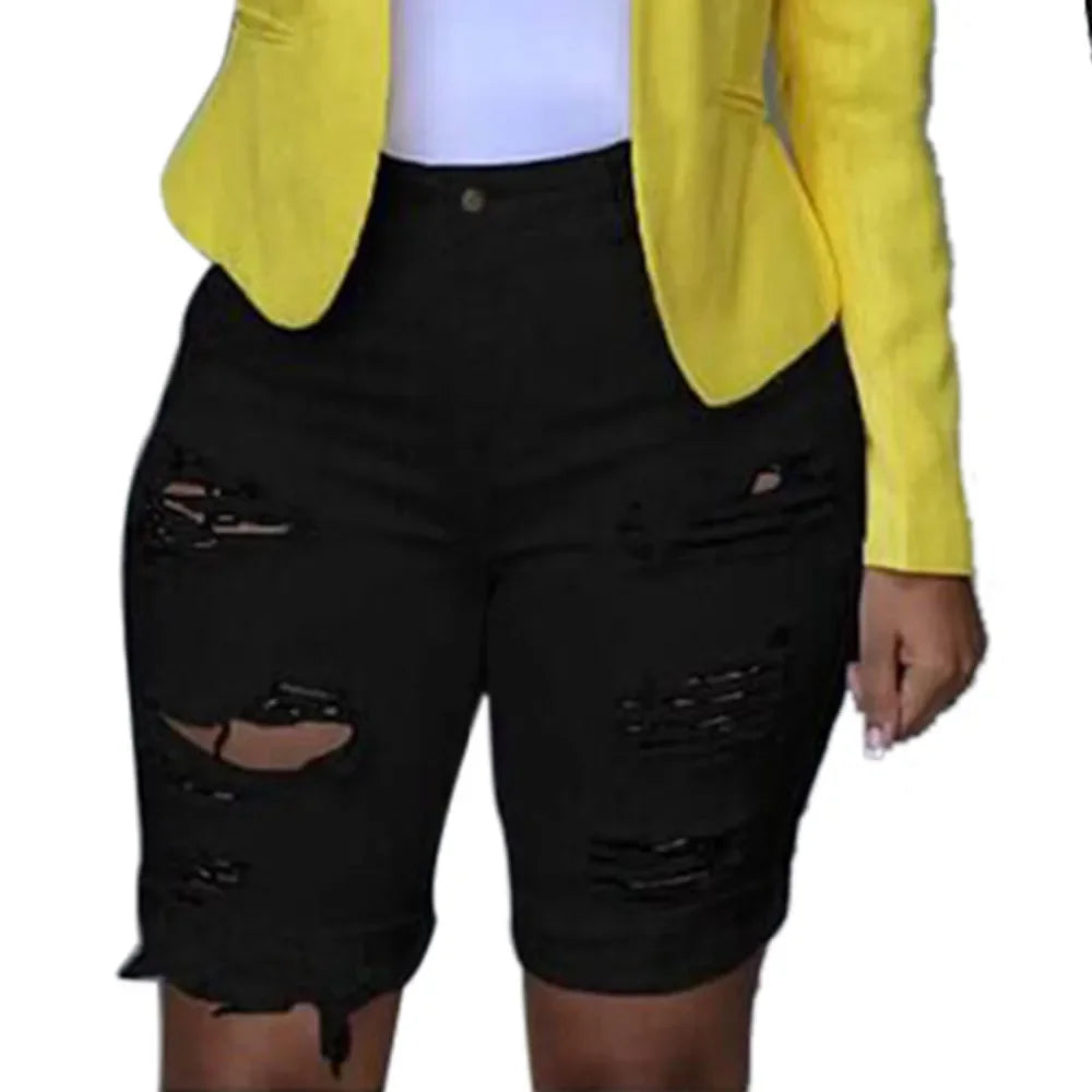 Women Plus Size Ripped Jean Shorts