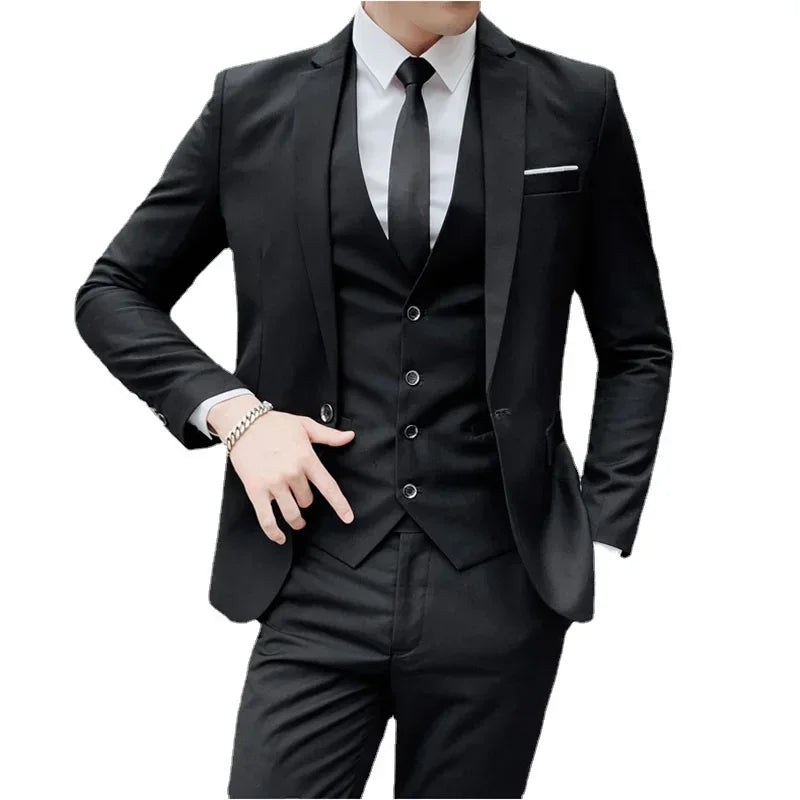 S-9XL Men's Business Professional Formal Dress Suit (Blazer+Vest+Pants)
