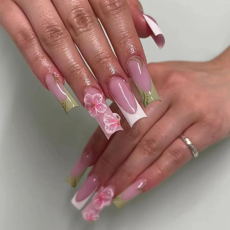 24Pcs Long Square Press on Nails