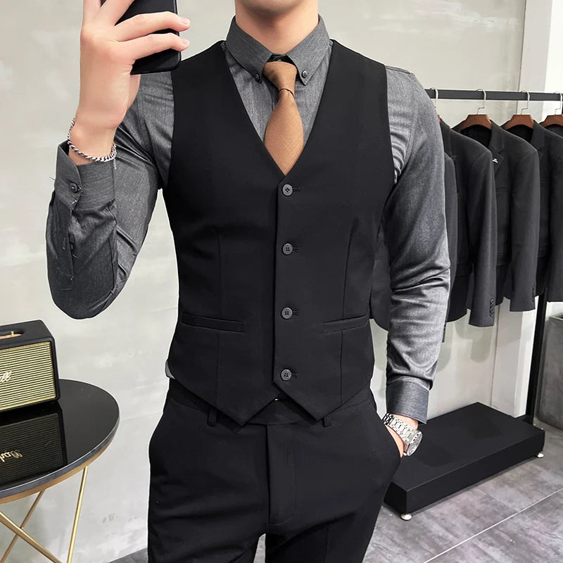 Solid Color Elastic Men's Casual Business Vest
