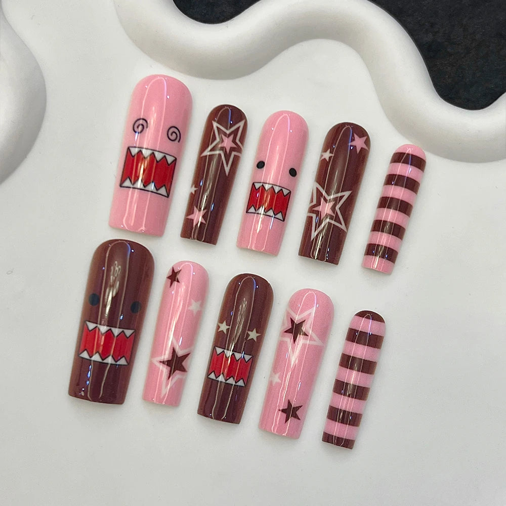 10Pcs/Set Handmade Y2K Long Square White French Press on Nails