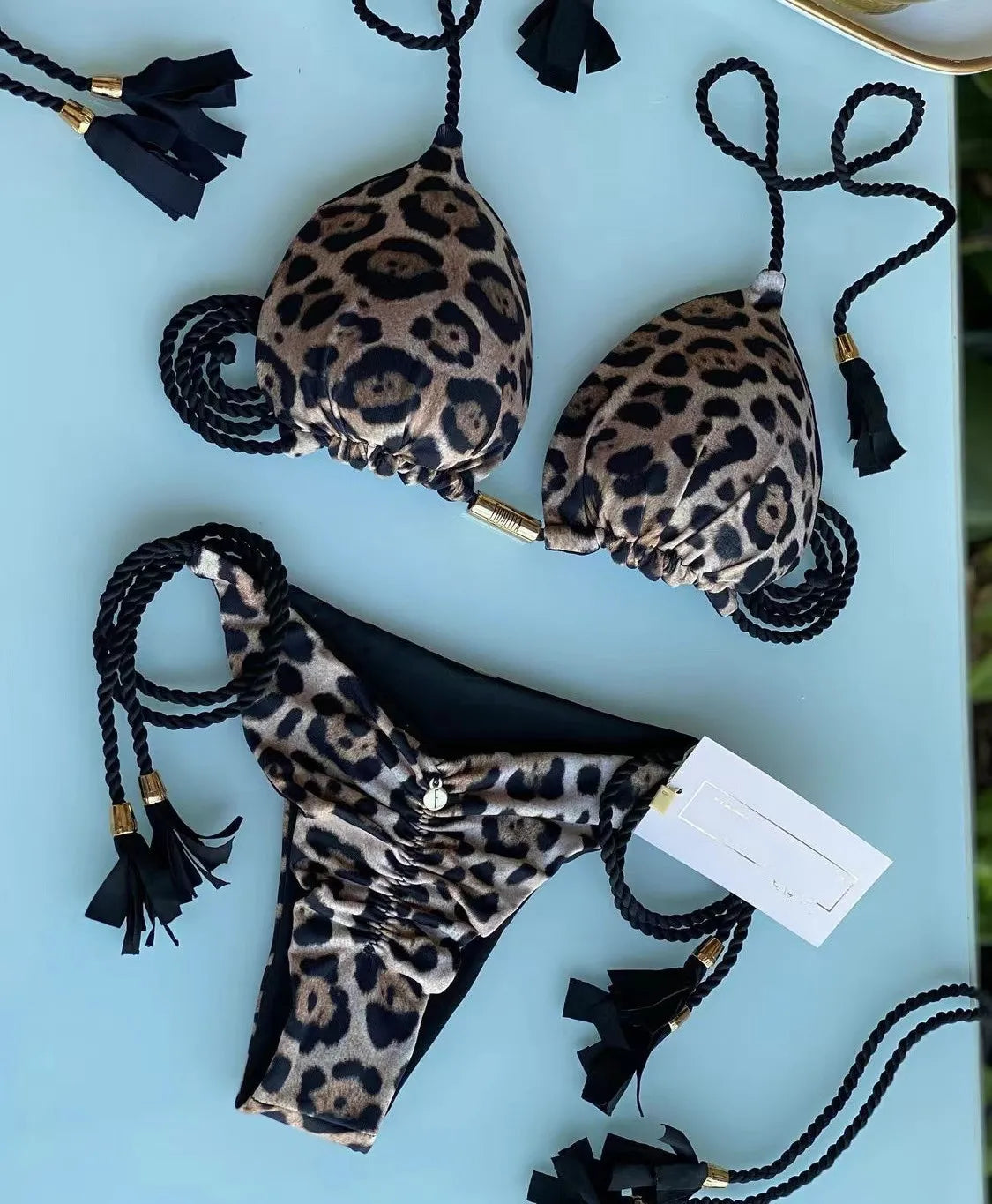 Ladies Sexy Printed Rope Bikini Split Swimsuit